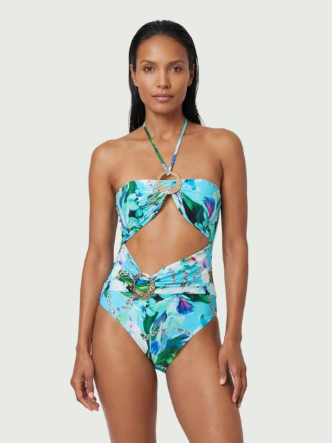 Chain Print Metal Trim Detail Cut Out Swimsuit