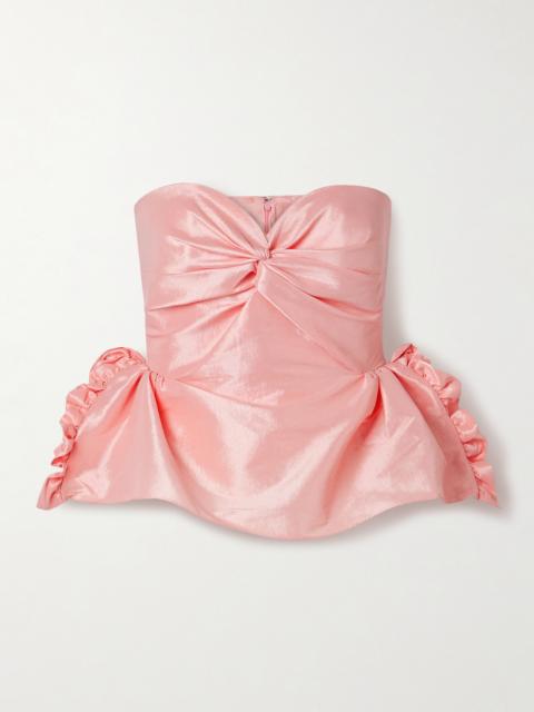 Tasha Strapless Twist-front Ruffled Taffeta Top