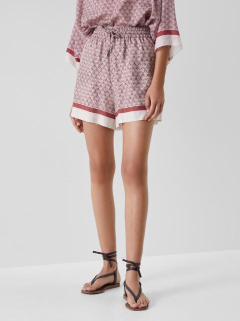 Starburst flower silk pongee shorts