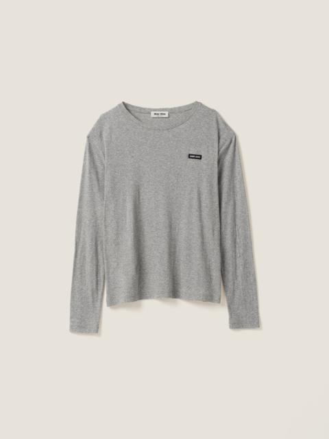 Long-sleeved ribbed jersey T-shirt