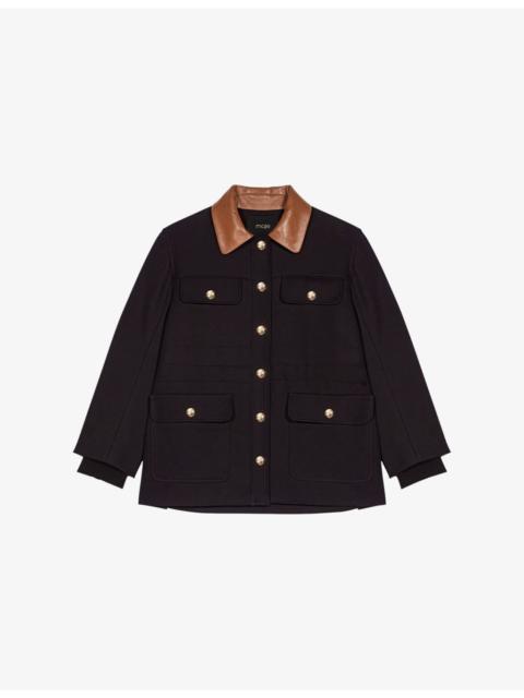 Leather-Collar Cotton Parka