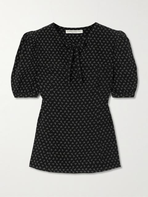 Bow-detailed Floral-print Silk Blouse