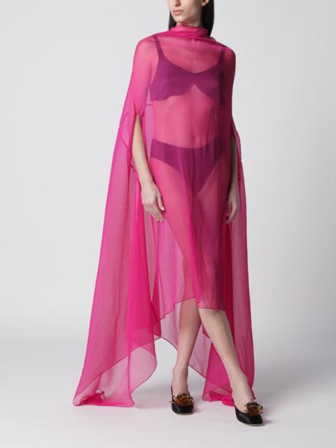 Wide Cape Dress Fuchsia in Sheer Silk