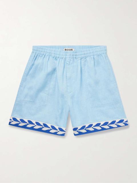 Seedling Stripe Appliquéd Linen Shorts
