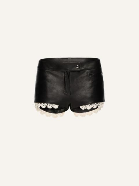 Lace trim leather shorts in black