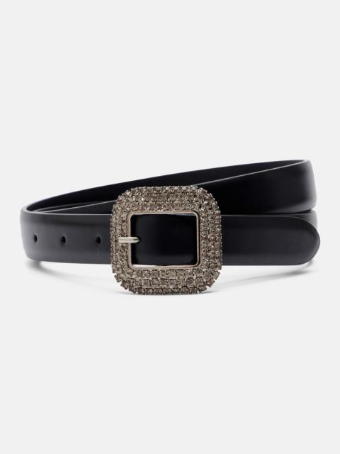 Crystal-embellished leather belt