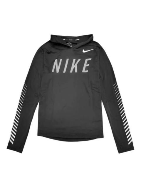 Men's Nike Logo Printing Hooded Long Sleeves Reflective Black T-Shirt AQ4850-010