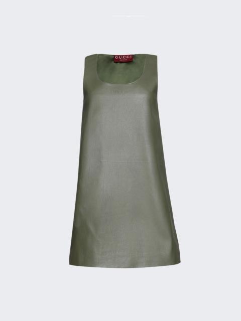 Grainy Leather Dress Army Green And White