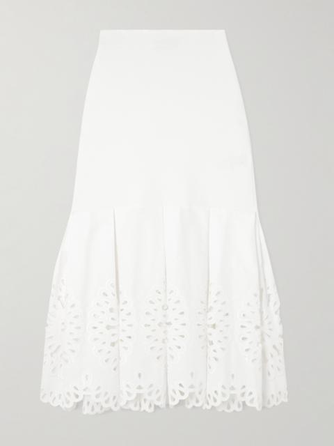 Cotton-blend Guipure Lace And Knitted Midi Skirt