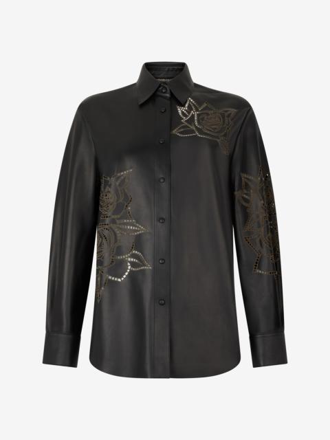 Leather Shirt With Perforated Roses