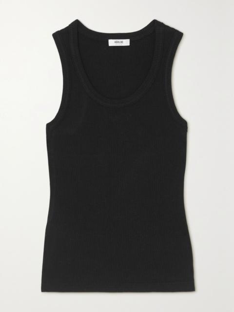 Poppy ribbed stretch organic cotton and Tencel-blend jersey tank Black