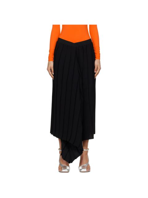 Black Drape Pleated Midi Skirt