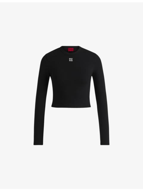 Logo-Embroidered Long-Sleeve Stretch Cotton-Blend Top