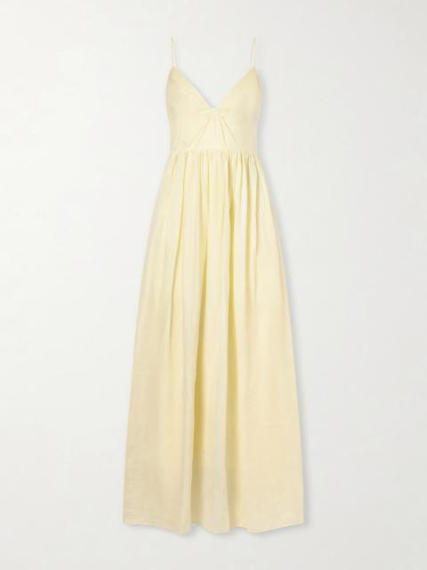 Vacation Gathered Ramie Midi Dress