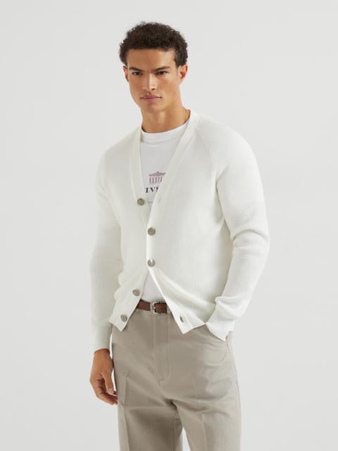 Cotton English rib cardigan with raglan sleeves