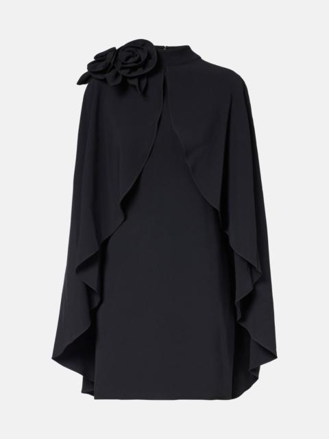 Floral-appliqué ruffled cady minidress