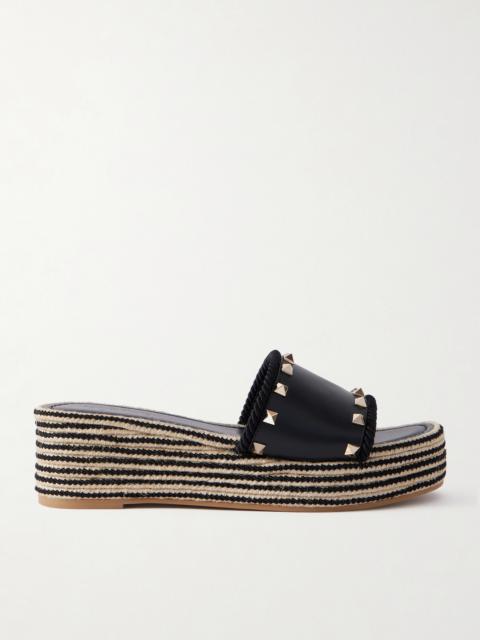 Rockstud Leather Platform Espadrille Slides