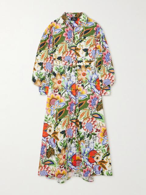 Belted Floral-print Cotton-poplin Maxi Shirt Dress