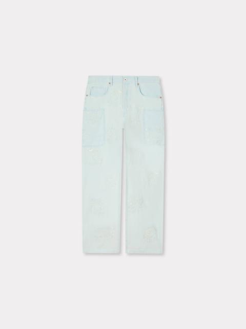 'KENZO Cartoon' embroidered cargo monkey fit jeans in stone bleach chambray