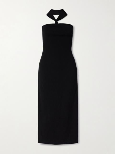 Erika stretch-knit halterneck midi dress Black