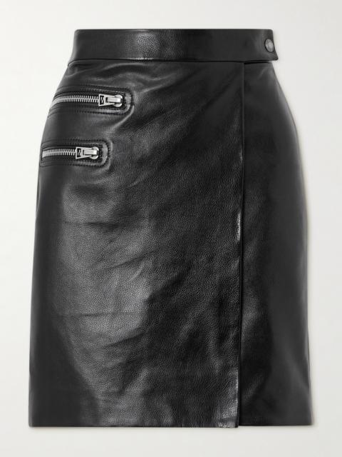 Zip-detailed Textured-leather Skirt