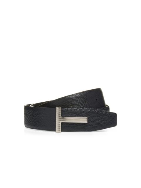 GRAIN LEATHER RIDGE BUCKLE T BELT