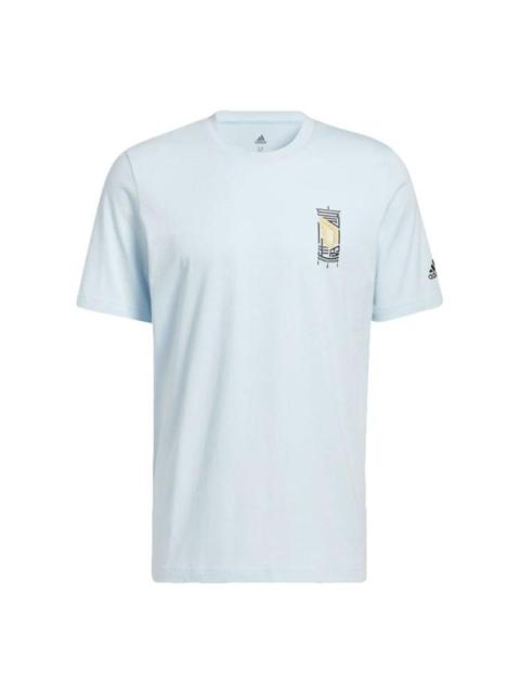 Men's adidas Printing Round Neck Pullover Short Sleeve Blue T-Shirt HM6771