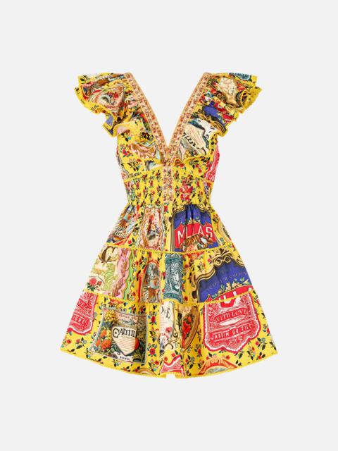 TIERED SHORT DRESS WITH NECK FRILL