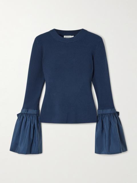 Agata Taffeta-trimmed Ribbed-knit Sweater