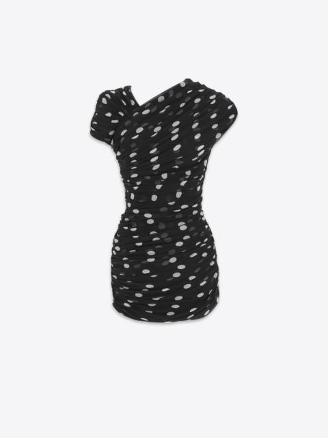 ruched asymmetrical dress in dotted silk muslin