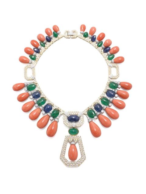 Coral Sapphire Maharaja Couture Necklace