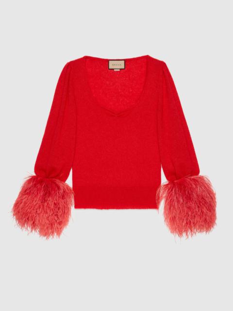 Silk mohair sweater with feathers