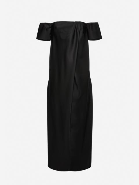 Long off-shoulder wool and silk dress in black