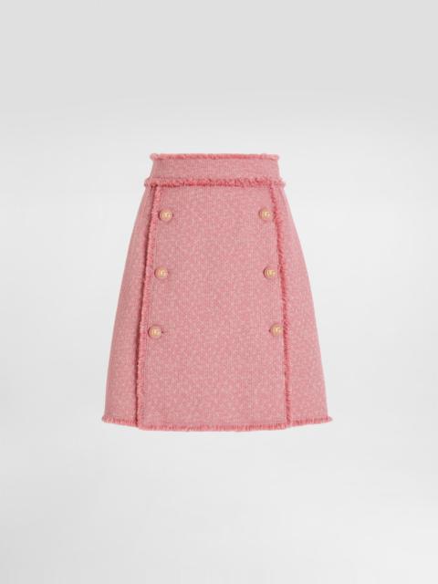 Short raschel tweed skirt with decorative DG logo buttons