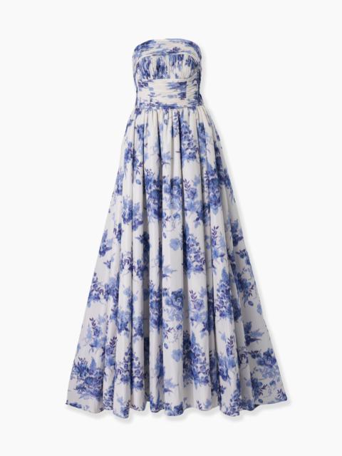 Chiné Floral-Print Strapless Gown