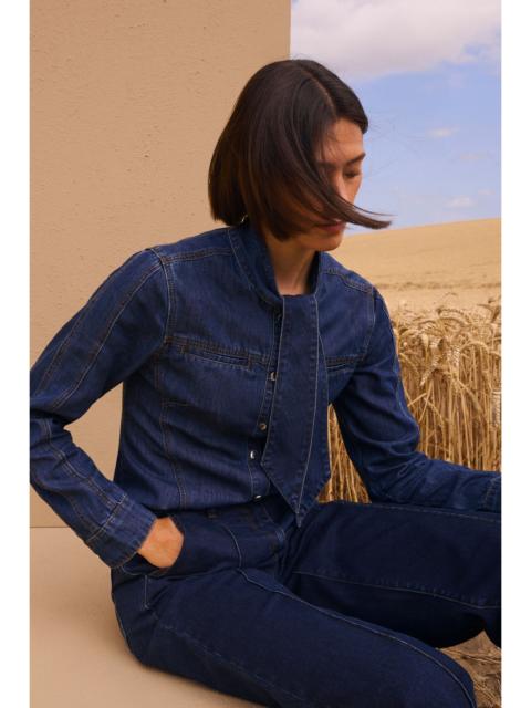 Denim Pussy Bow Blouse