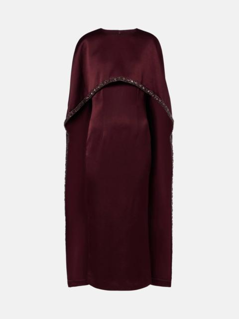 Embellished caped satin crêpe midi dress