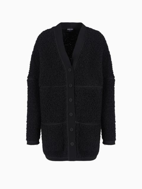 Long bouclé-effect wool-jersey cardigan