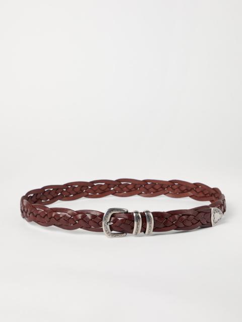 Braided calfskin belt with detailed buckle and tip