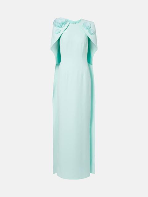 Lennox floral-appliqué caped crêpe gown