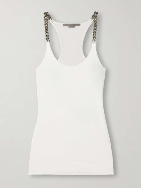 Chain-embellished ribbed cotton-blend jersey tank