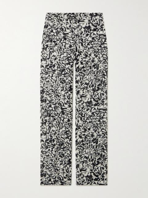Printed Chiffon Straight-leg Pants