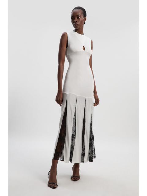 Viscose Blend Slinky Sheer Lace Detail Knit Maxi Dress