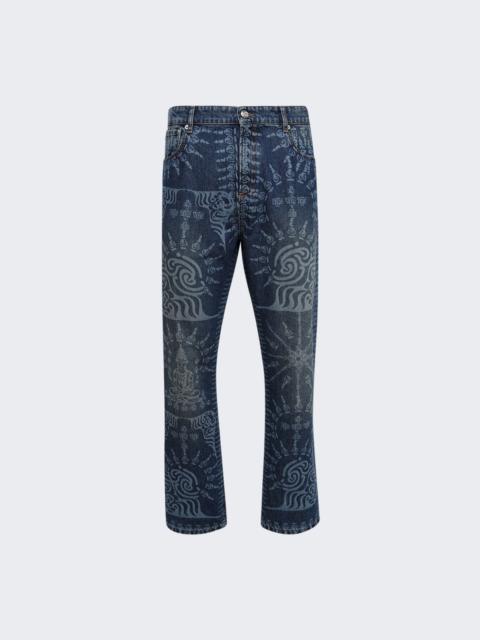 Laser Print Jeans Blue