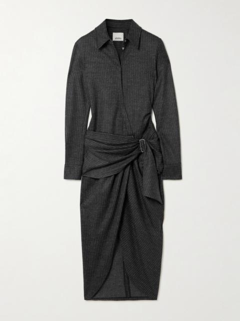Rosalie Draped Pinstriped Wool And Cotton-blend Mini Dress