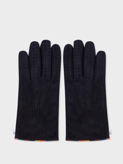 Navy Suede 'Artist Stripe' Piping Gloves