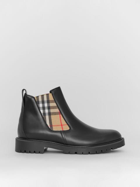 Vintage Check Detail Leather Chelsea Boots