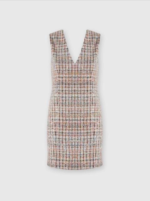 Sleeveless bouclé checkered mini-dress with sequins
