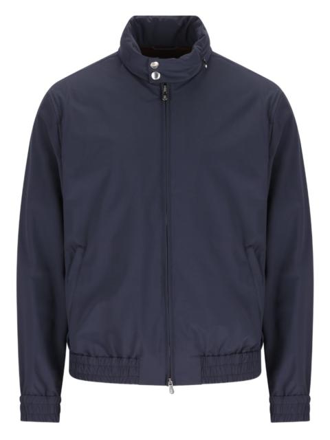 high-collar zip-up bomber jacket