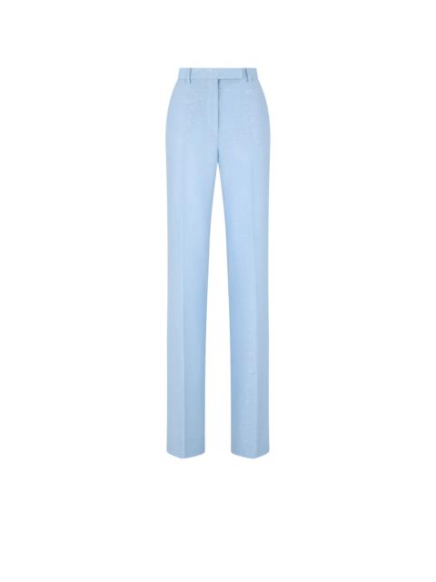 SEQUINED WOOL BLEND CREPE TAILORED STRAIGHT PANTS